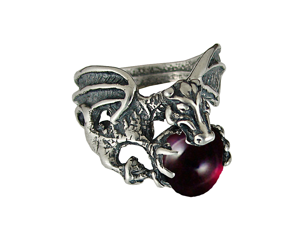 Sterling Silver Dragon of Desire Ring With Garnet Size 7